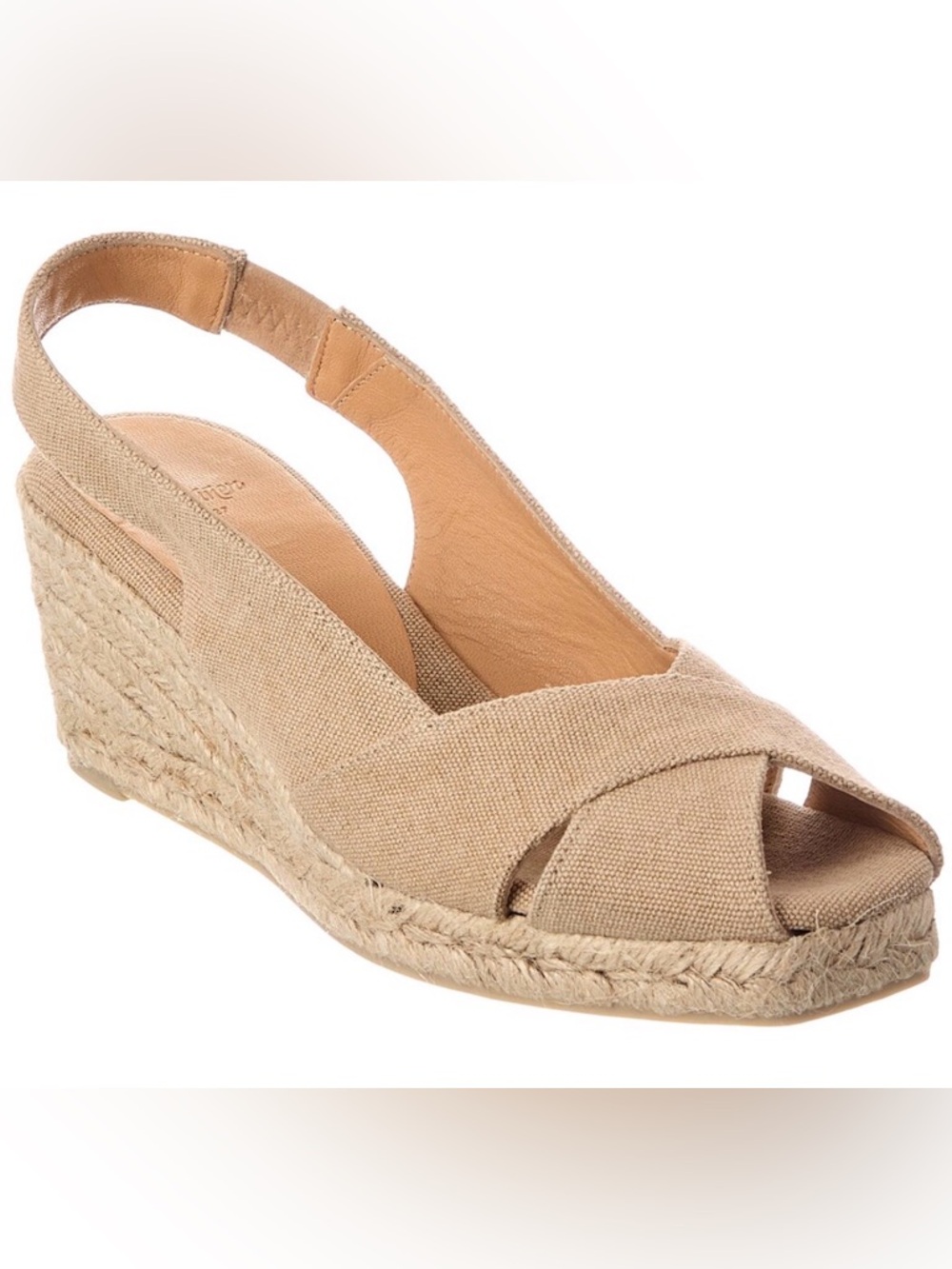 NEW Castaner Diana Tan Canvas Espadrille Wedge Slingback Sandal size 38